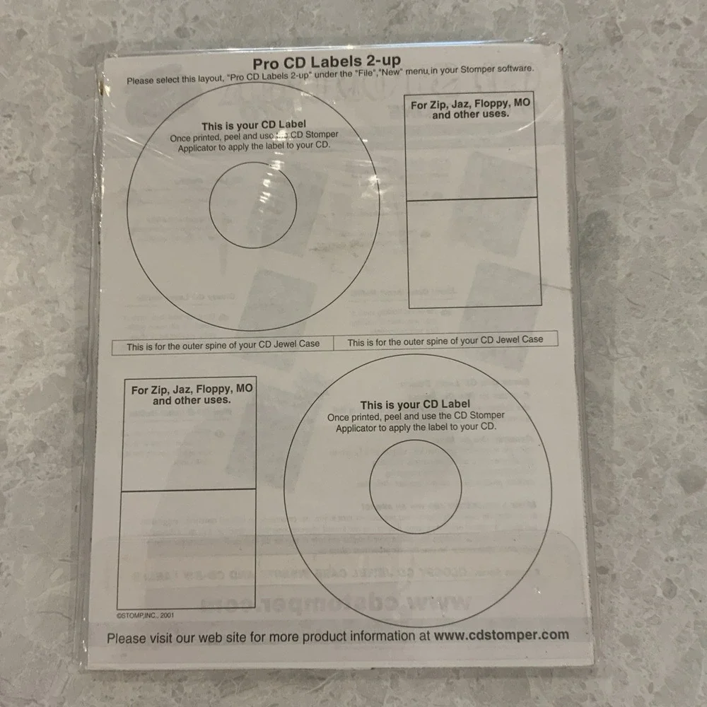 CD Stomper Pro CD Label Refills / 100 Die Cut Adhesive Labels For CD-R Users New